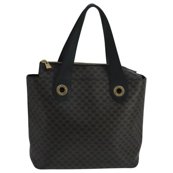 CELINE Macadam Canvas Hand Bag Pvc Leather Black Gold - Picture 2 of 12